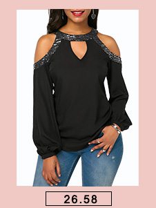 Cold Shoulder Long Sleeve Black Blouse