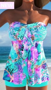 ROTITA Ruffle Multi Color Marine Life Print Tankini Set