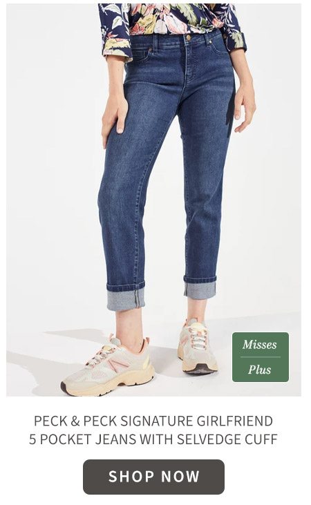 Peck & Peck Signature Girlfriend 5 Pocket Jeans With Selvedge Cuff 