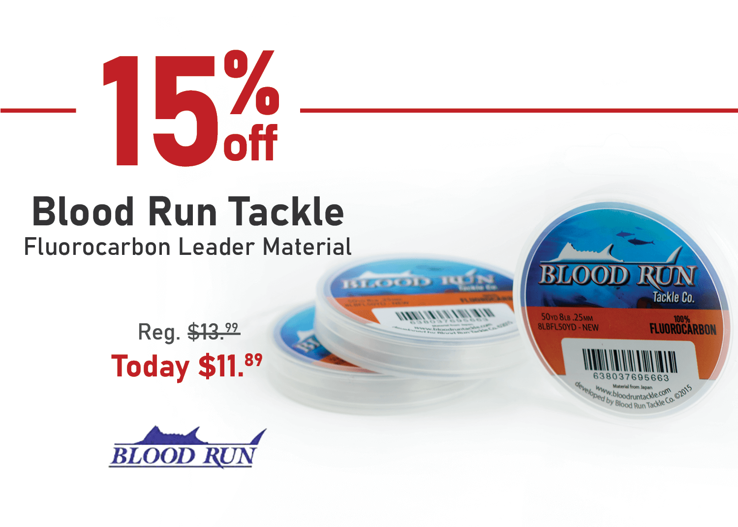 Save 15% on Blood Run Tackle Fluorocarbon Leader Material