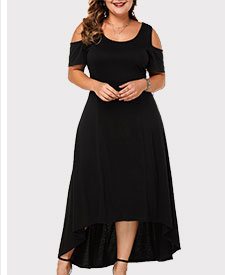 Plus Size Cold Shoulder High Low Dress