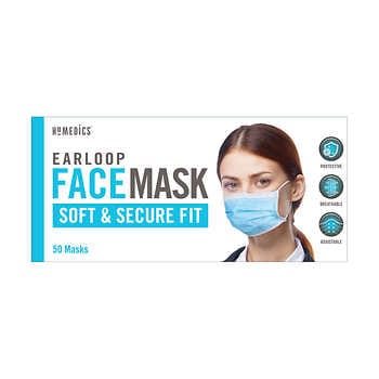 HoMedics Earloop Style General Use Face Mask, 50 Blue Disposable Masks