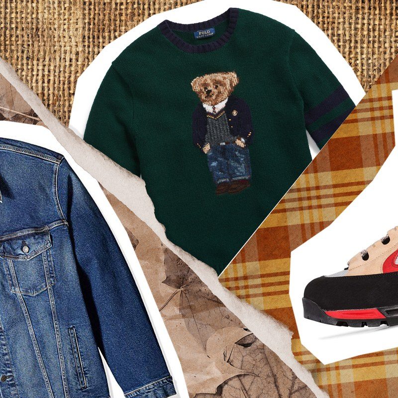 A jacket, a polo bear sweater, and a pair of boots