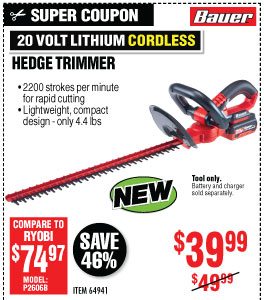 View 20V Cordless Hedge Trimmer - Tool Only