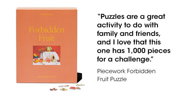 "Puzzles are a great activity to do with family and friends, and I love that this one has 1,000 pieces for a challenge." | Piecework Forbidden Fruit Puzzle