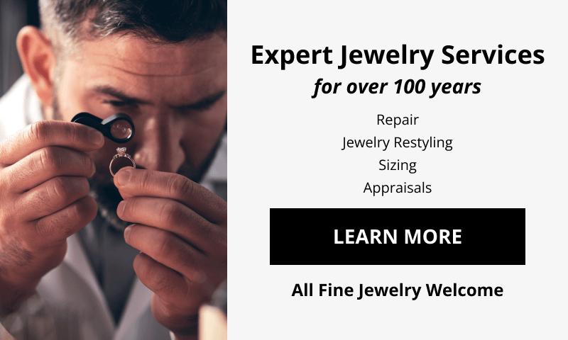 Image of a expert jewelry assesing a ring. Expert Jewelry Services for over 100 years. Repair, Jewelry resizing, Sizing, and Appraisals. Click Here To Learn More > All Fine Jewelry Welcome.