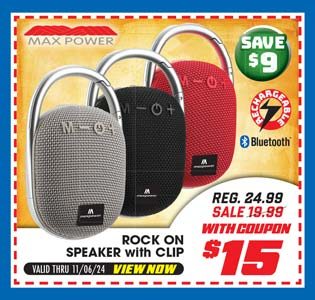 Max Power Rock On Bluetooth Speaker with Clip