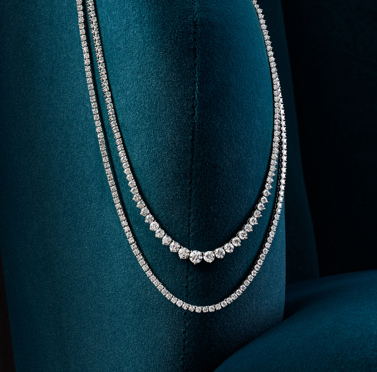 Lab grown diamond eternity necklaces.