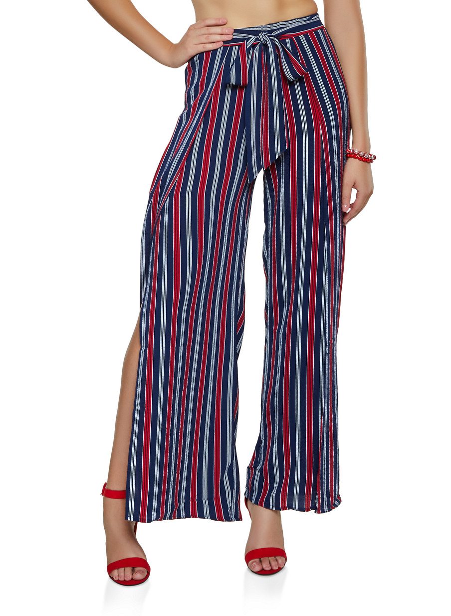 Striped Split Side Palazzo Pants