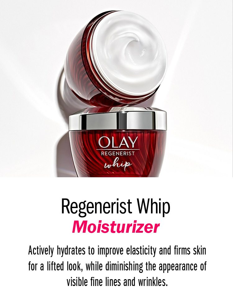 Regenerist Whip Moisturizer Actively hydrates to improve elasticity and firms skin for a lifted look, while diminishing the appearance of visible fine lines and wrinkles. 