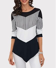 Asymmetric Hem Color Block T Shirt
