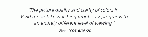 "The picture quality and clarity of colors in Vivid mode take watching regular TV programs to an entirely different level of viewing." — Glenn0927, 6/16/20