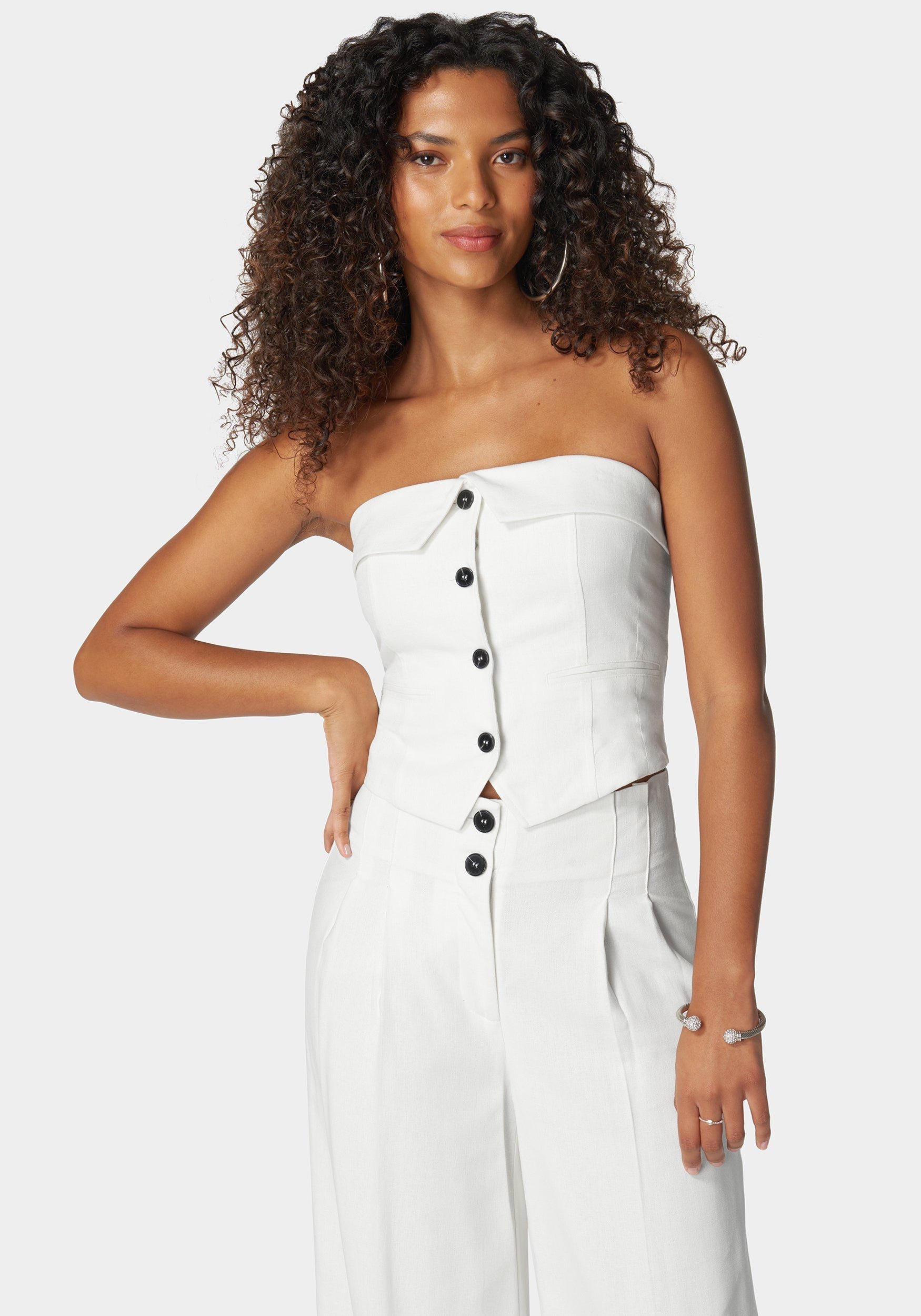 Image of Linen Strapless Vest Top