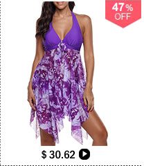 Asymmetric Hem Printed Halter Swimdress and Panty