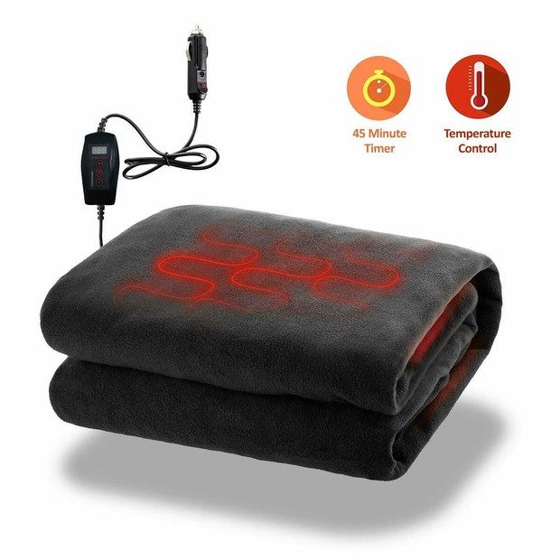 Zone Tech Car Heated Fleece Electric Travel Blanket 45 Minute Safety Timer
