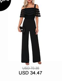 Overlay Embellished Strappy Cold Shoulder Black Jumpsuit