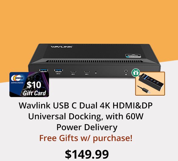 Wavlink USB C Dual 4K HDMI&DP Universal Docking, with 60W Power Delivery
