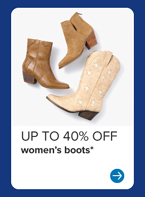 Three styles of boots. Up to 40% off women's boots.