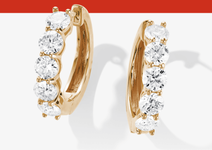 White Lab-Created Sapphire Five-Stone Hoop Earrings 18K Yellow Gold-Plated Sterling Silver