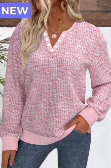 Light Pink Button Dazzle Colorful Print Long Sleeve Sweatshirt