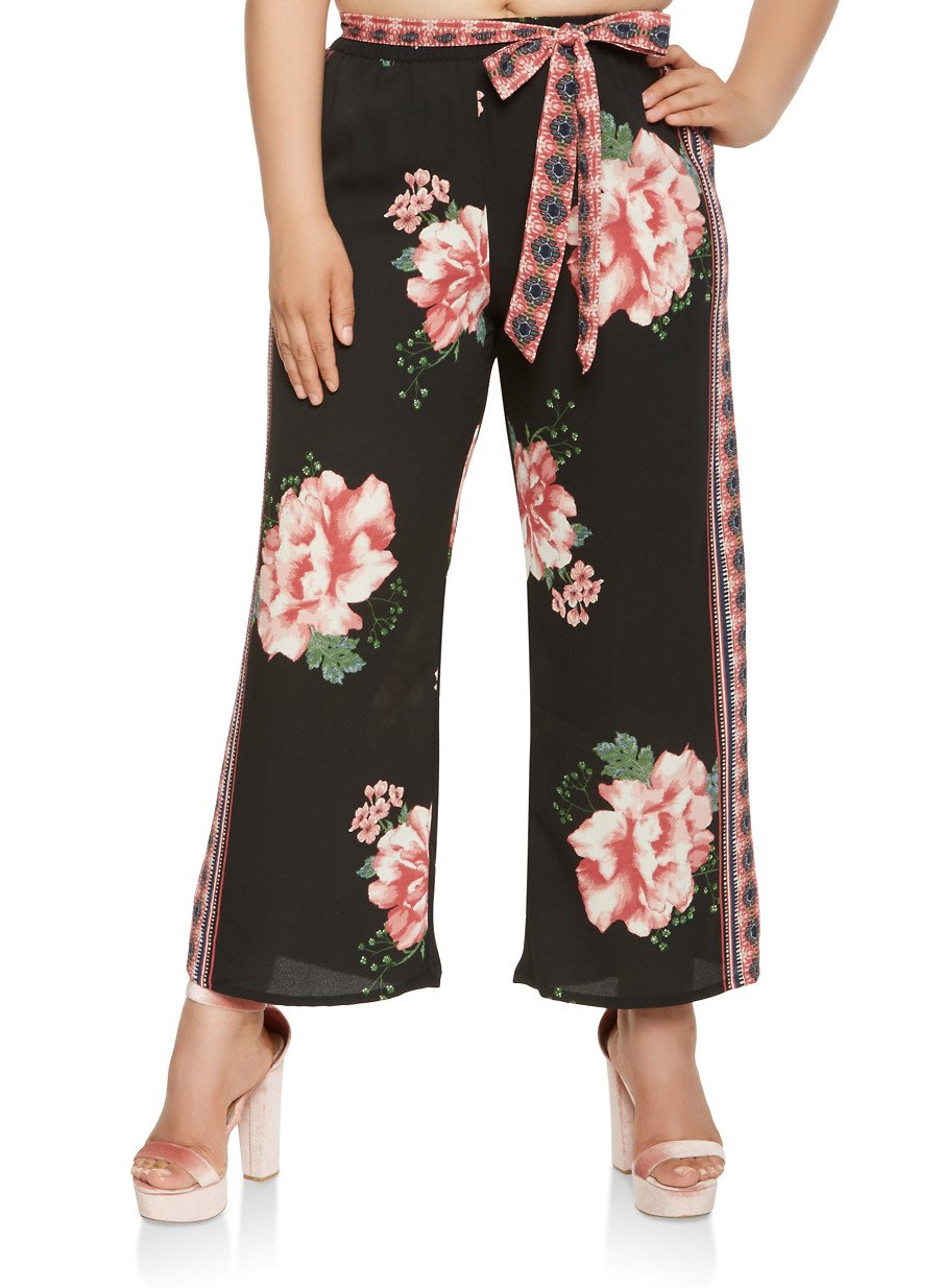 Plus Size Floral Palazzo Pants
