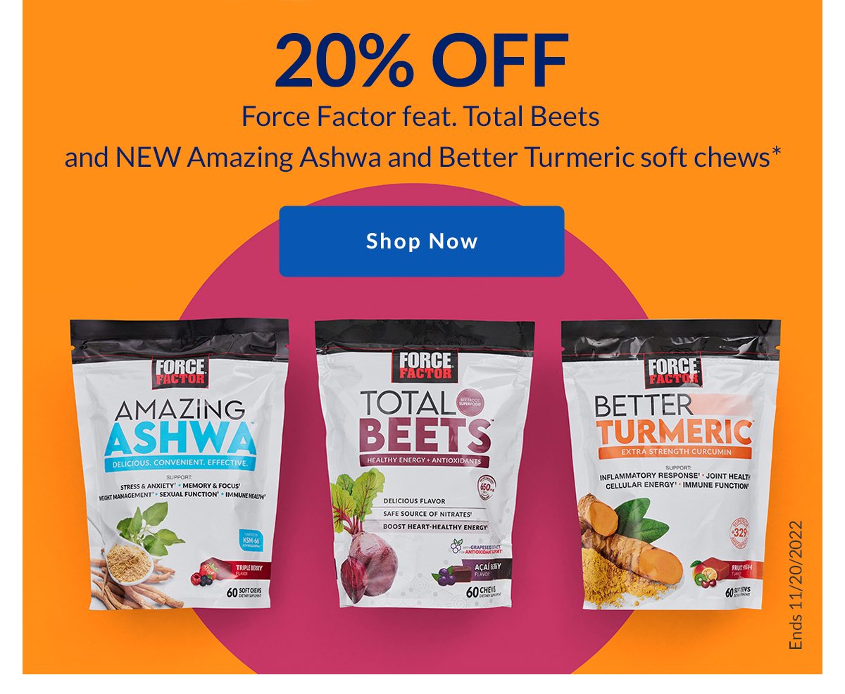 20% off Force Factor ft. Beets, Somnapure, Forebrain