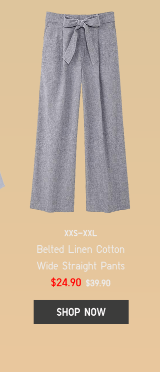 BODY3 - WOMEN BELTED LINEN COTTON WIDE STRAIGHT PANTS