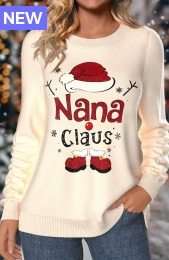 Christmas Raw White Long Sleeve Round Neck Sweatshirt