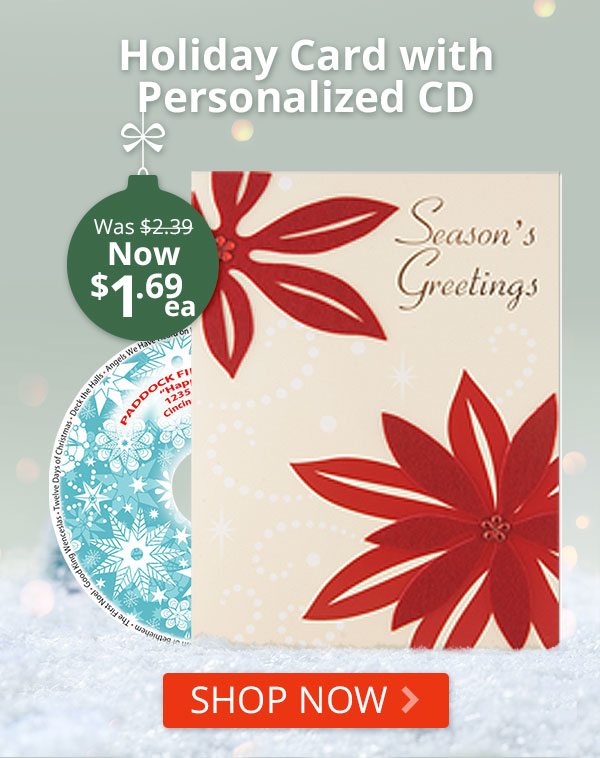 Holiday Card with Personalized CD only $1.69 each Plus FREE Setup!