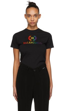 Balenciaga - Black Rainbow 'BB' Fitted T-Shirt