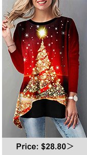 Christmas Tree Print Layered Hem T Shirt 