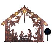 Solar Lighted Nativity Shadow Stake Metal Yard Sculpture