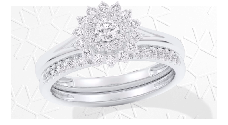 Round-Cut Diamond Sunburst Halo Bridal Set 1/2 ct tw 14K White Gold