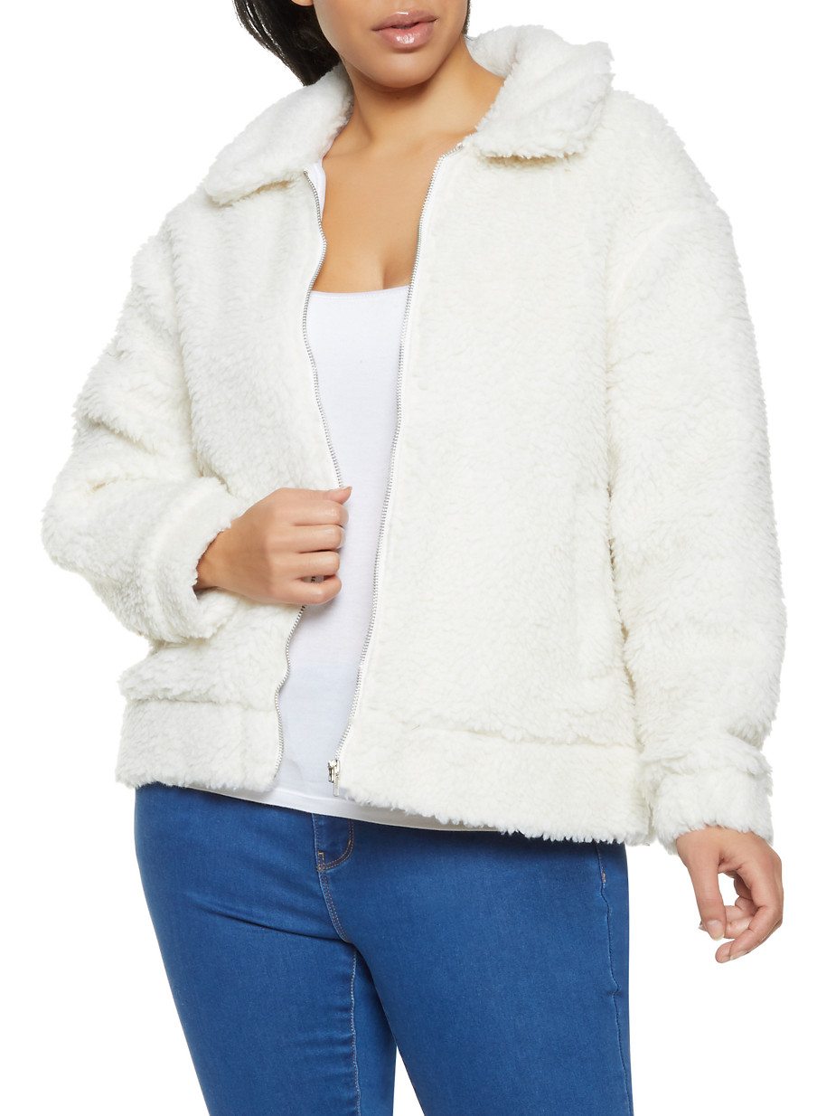 Plus Size Collared Sherpa Jacket