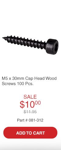 M5 x 30mm Cap Head Wood Screws Black 100 Pcs.