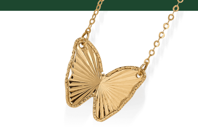 Diamond-cut Butterfly Necklace 10K Yellow Gold 18''