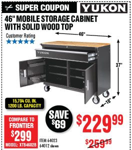 View 46 in. Mobile Storage Cabinet with Wood Top