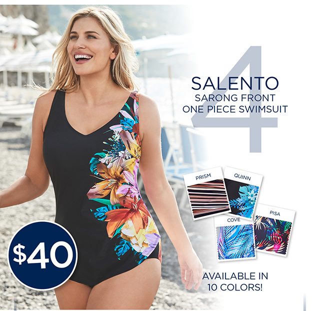 4. Salento Sarong Front One Piece Swimsuit