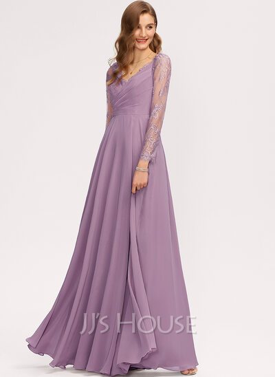 A-Line V-neck Floor-Length Chiffon Bridesmaid Dress (0072213...