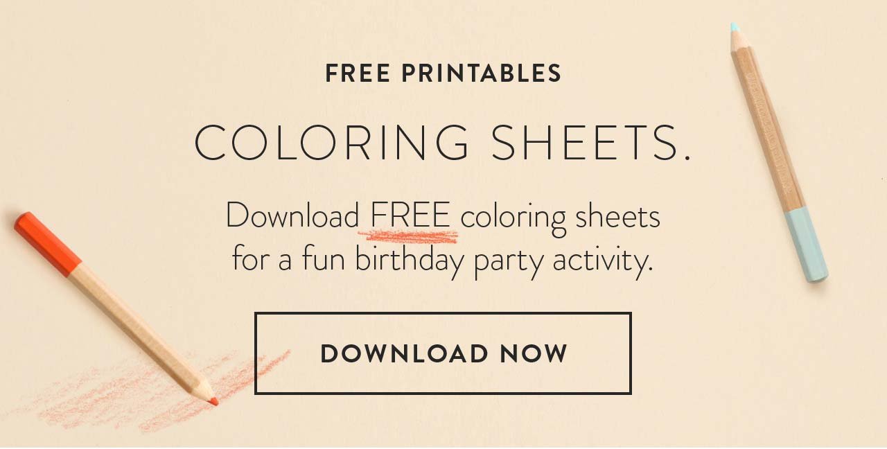 Download free coloring sheets for a fun birthday party activity.