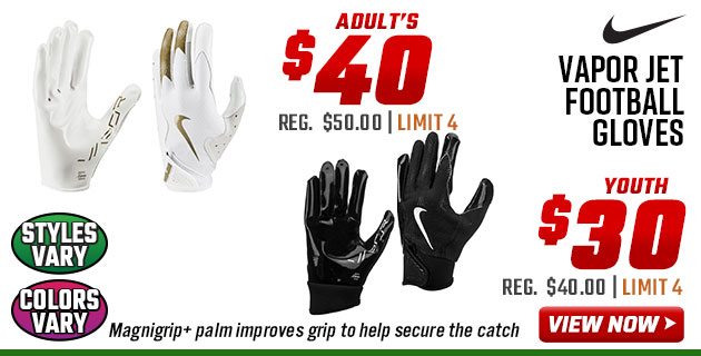 ''Nike Vapor Jet Football Gloves Youth $30 Adult's $40''