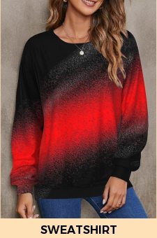 ROTITA Ombre Red Round Neck Long Sleeve Sweatshirt