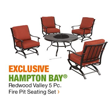 EXCLUSIVE HAMPTON BAY REDWOOD VALLEY 5 PC FIRE PIT SEATING SET