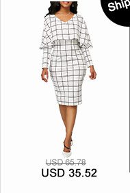 V Neck Grid Print Cape White Sheath Dress