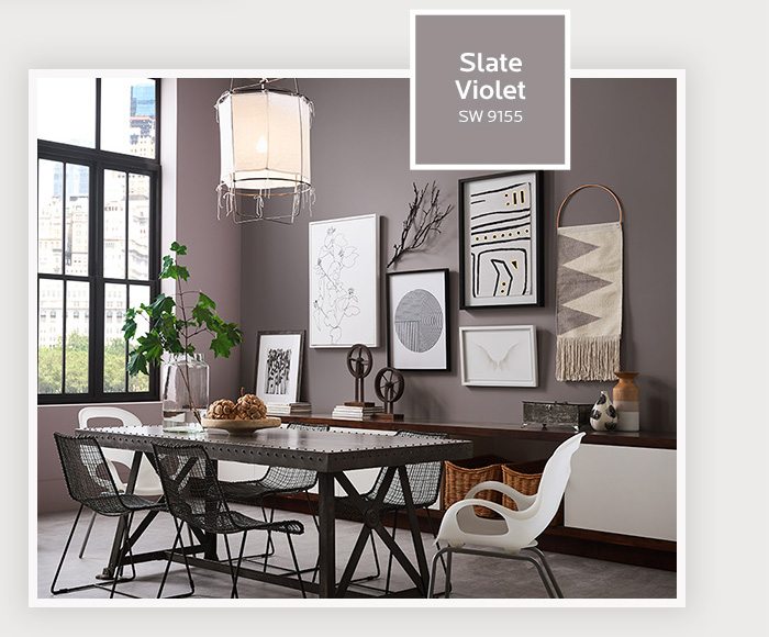 Image of dining area painted with Slate Violet SW 9155.