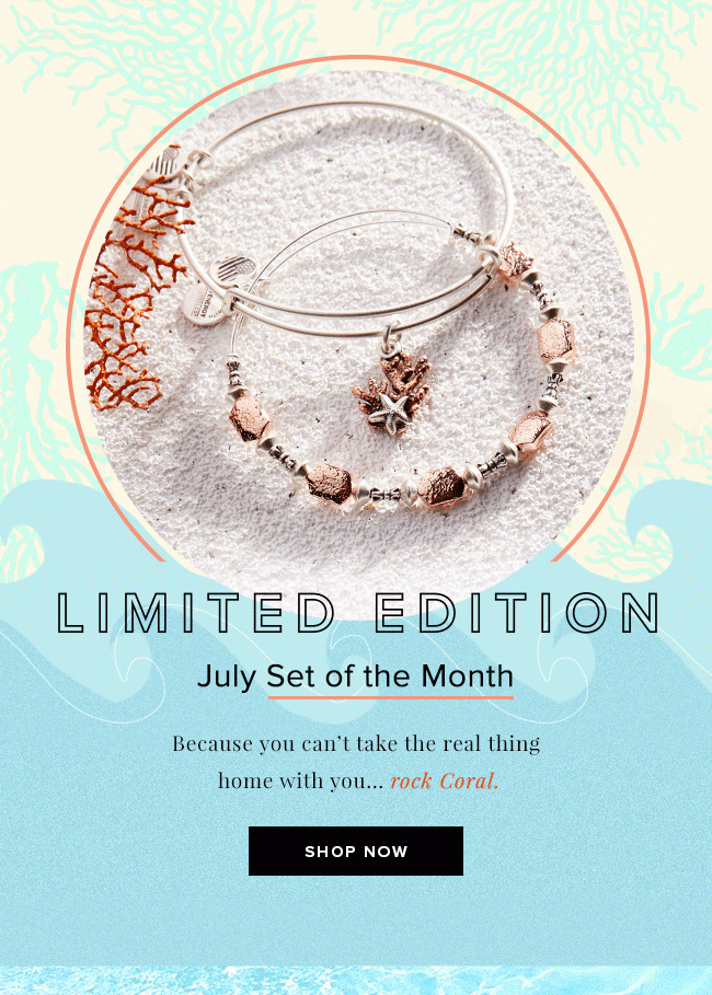 Shop the Limited Edition July Set of the Month Coral Art Infusion Bangle Set.