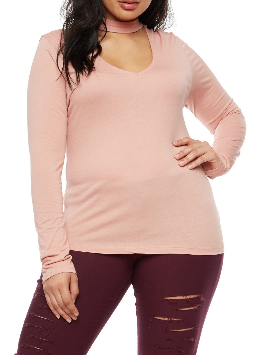 Plus Size Keyhole Long Sleeve Top