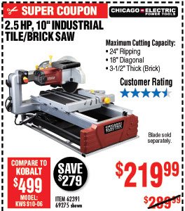 10 in. 2.5 HP Tile/Brick Saw