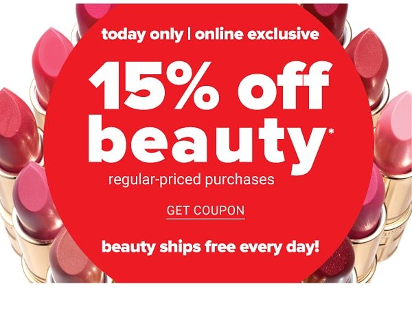 Today Only! Online Exclusive - 15% off Beuaty Regular-Priced Purchases - Get Coupon