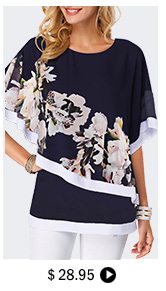 Flower Print Round Neck Overlay Embellished Blouse